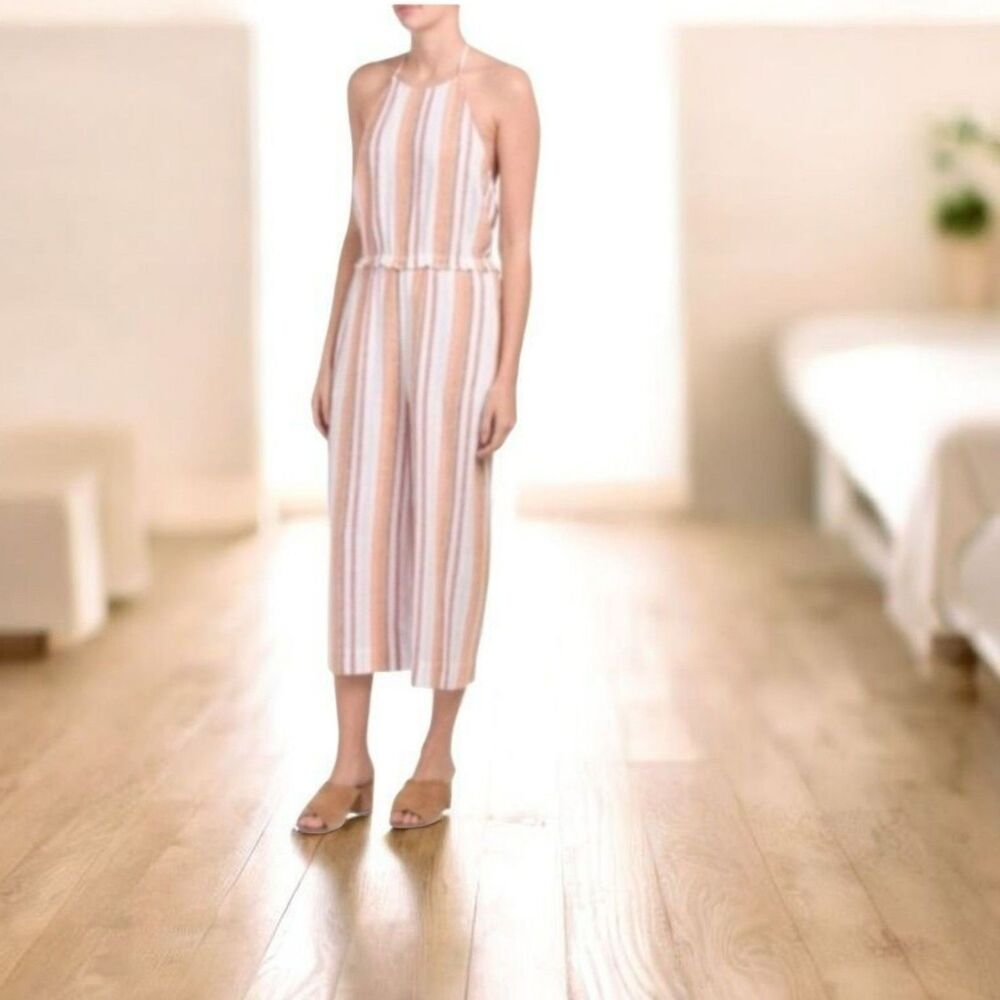 Anthropologie CLOTH & STONE Striped Halter Cropped Linen Jumpsuit Size S